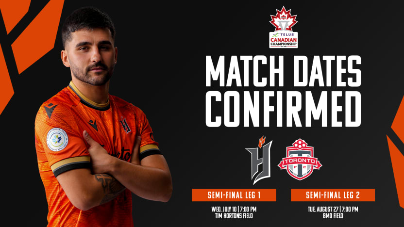 FORGE FC TO HOST TORONTO FC IN LEG 1 OF THE 2024 TELUS CANADIAN CHAMPIONSHIP SEMI-FINAL