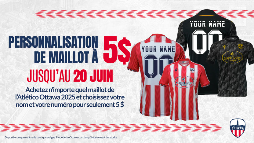 La vente de personnalisation de maillot à 5 $ est en cours!