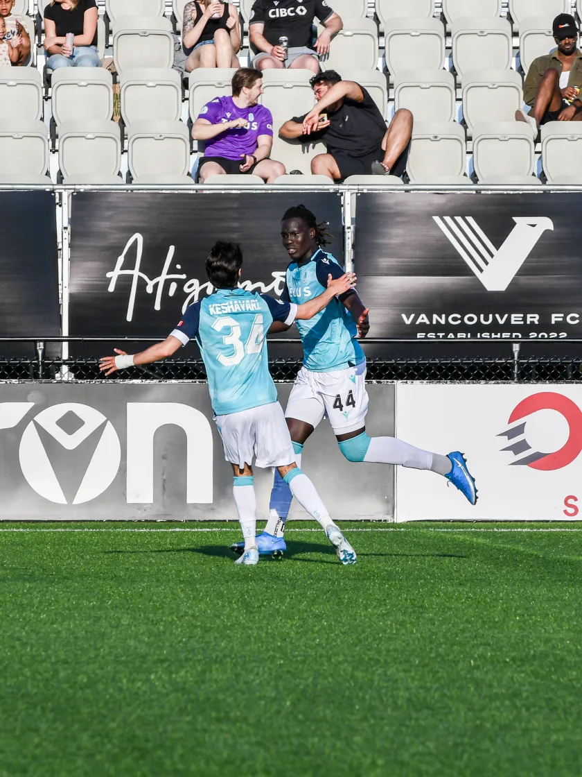 Aly Ndom soars for header vs. Vancouver FC