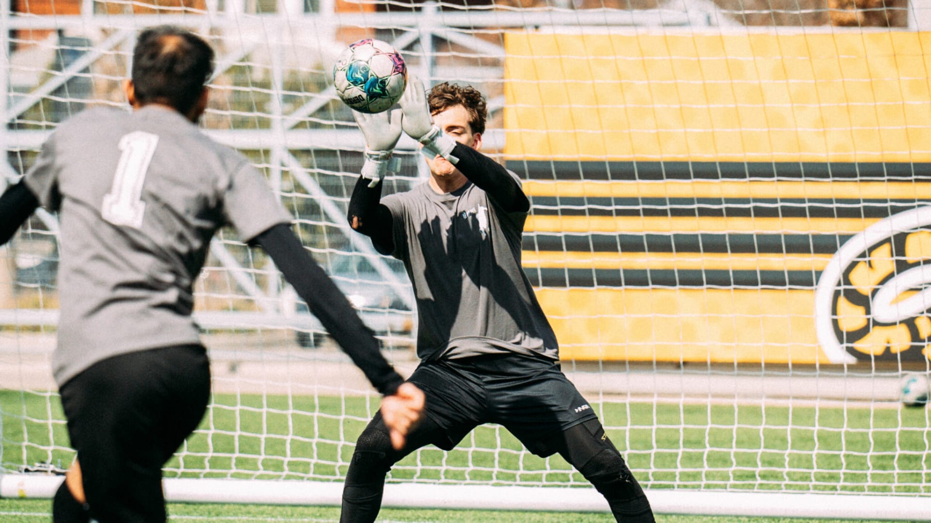 Student playing goalie